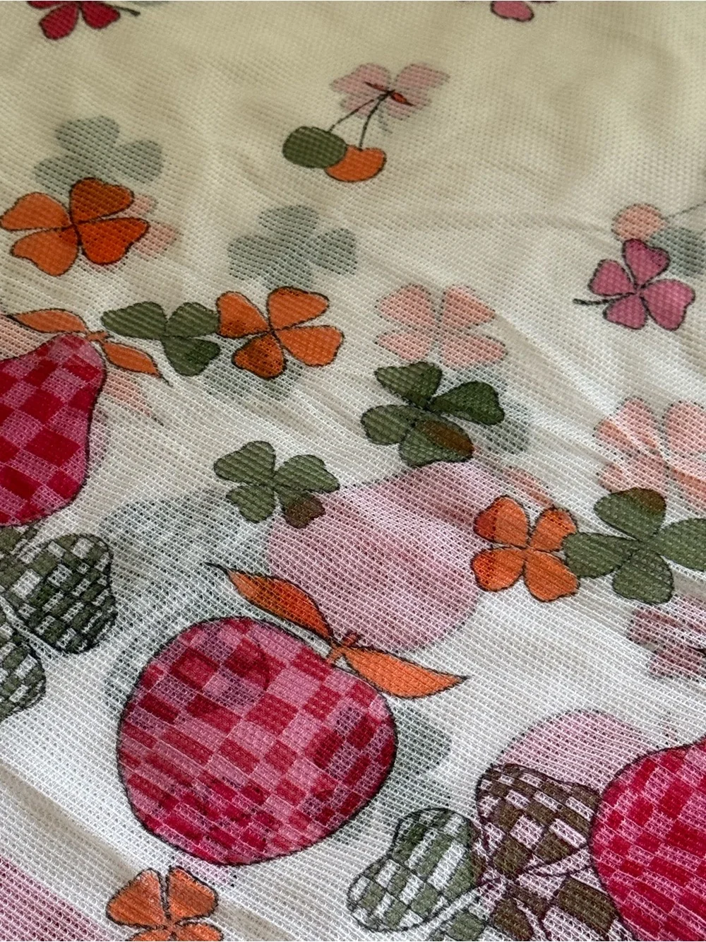 Material Fabric Fruit Print White Transparent
